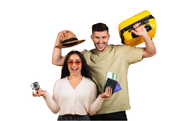 Happy couple with luggage